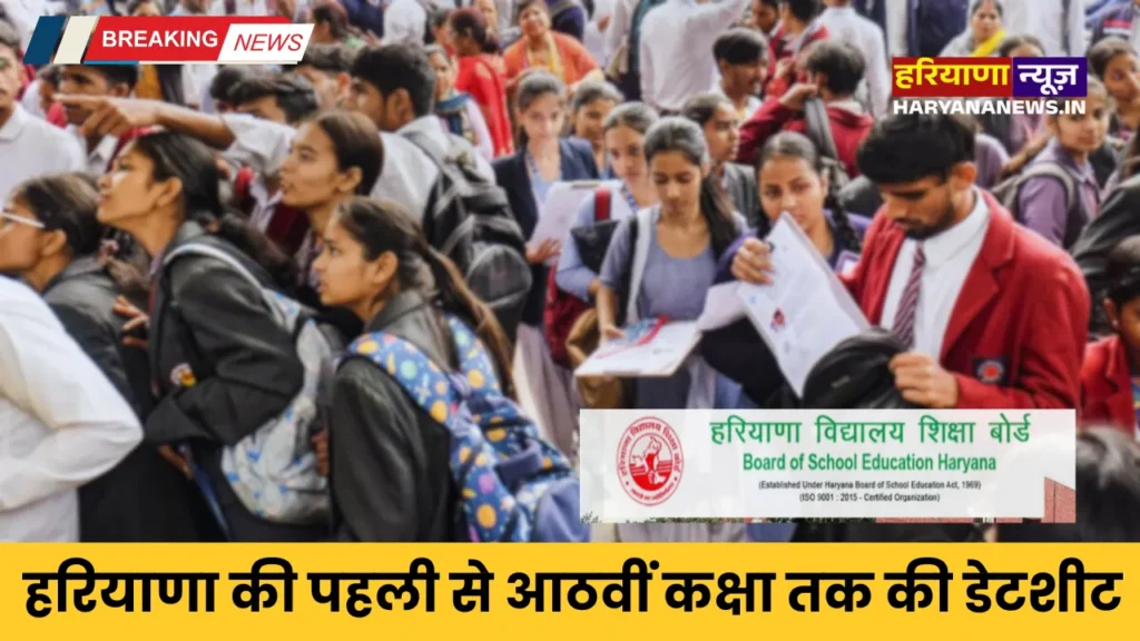 Haryana date sheet for classes 1st to 8th